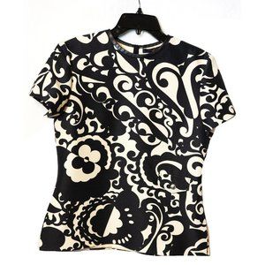 Louis Vuitton Cream and Black Leather Trim Crew Neck Top Size FR38